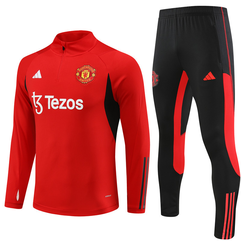 004-86 23-24 Manud red with black half zipper training tracksuit