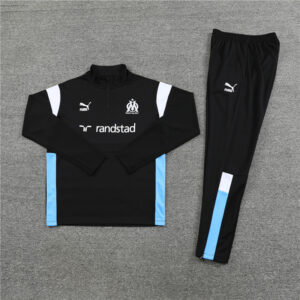 23-24 Marseille black with white and blue half zipper sweater tracksuit - Image 4