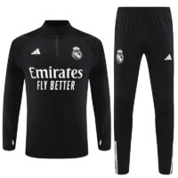 23-24 Real Madrid black with white stripe half zipper sweater tracksuit