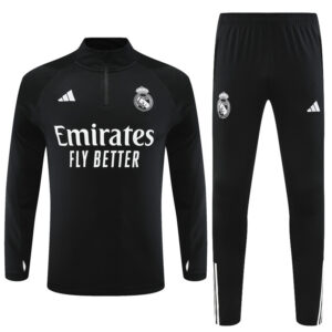 23-24 Real Madrid black with white stripe half zipper sweater tracksuit - Image 5