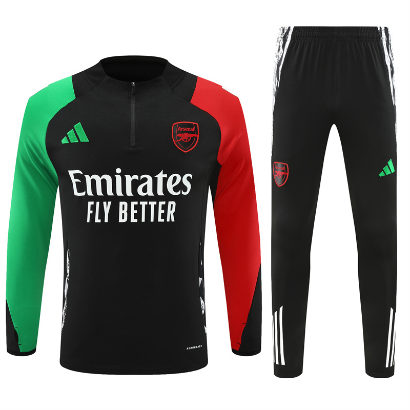 24-25 Arsenal black with red and green arm half zipper training tracksuit