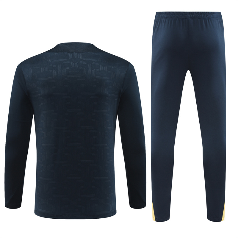 24-25 Bar navy blue with embossing half zipper training tracksuit