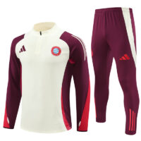 24-25 Bayern beige with dark red half zipper training tracksuit