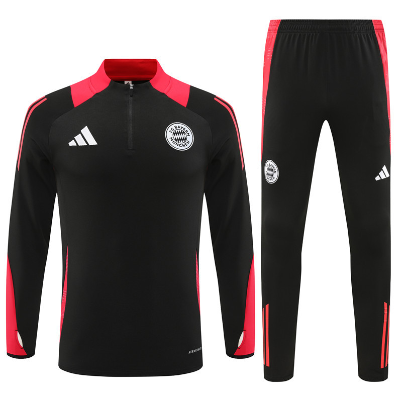 24-25 Bayern black with red half zipper training tracksuit