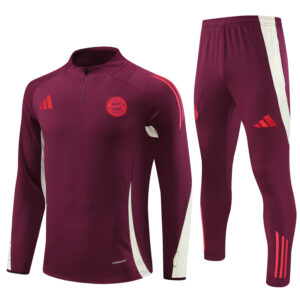 24-25 Bayern dark red with beige half zipper training tracksuit - Image 5