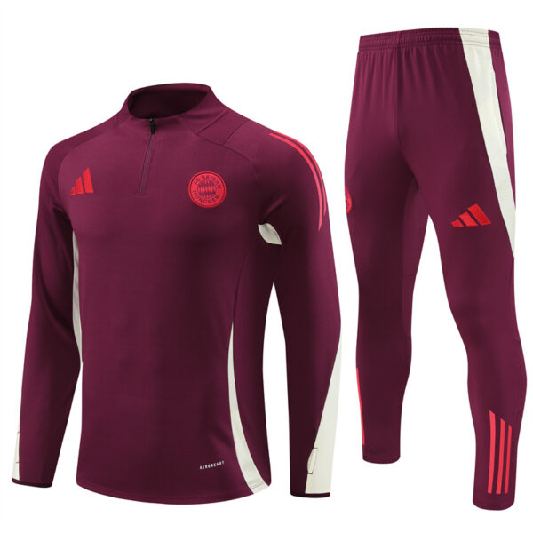 24-25 Bayern dark red with beige half zipper training tracksuit - Image 5