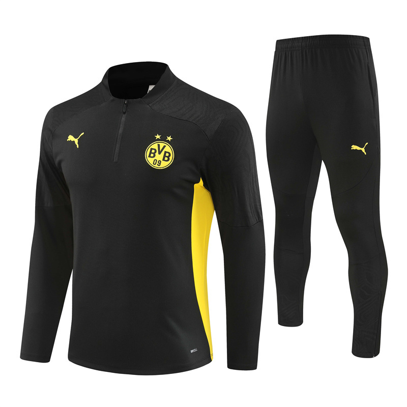005-133 24-25 Dortmund black with yellow half zipper training tracksuit