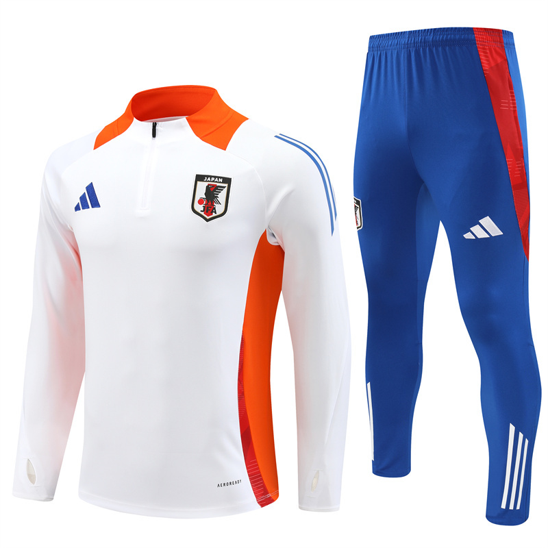 24-25 Japan white with orange and blue half zipper training tracksuit