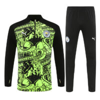 24-25 Man City Fluorescent green with black half zipper training tracksuit