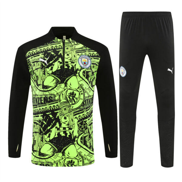 24-25 Man City Fluorescent green with black half zipper training tracksuit - Image 5