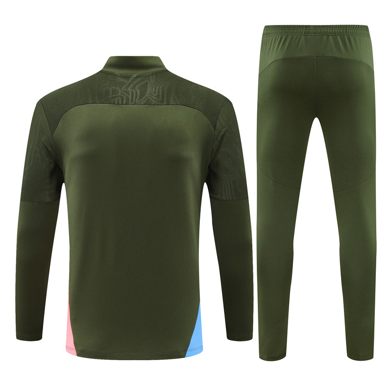 24-25 Man City army green with pink and blue half zipper training tracksuit