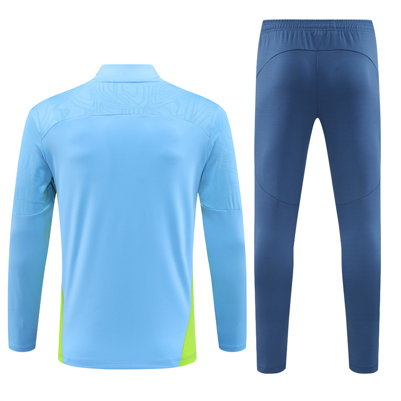 24-25 Man City light blue with green stripe half zipper training tracksuit