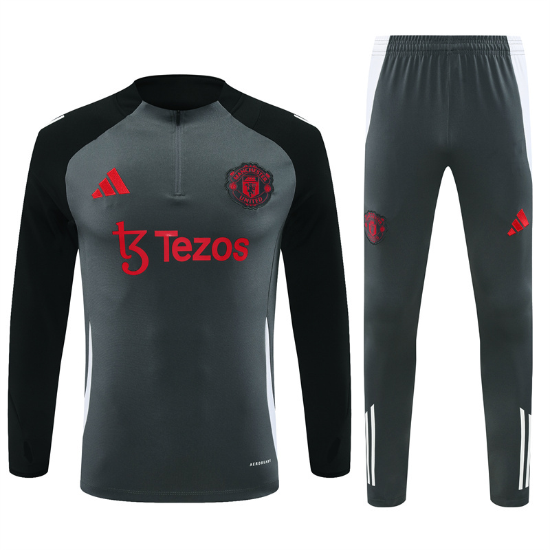 005-156 24-25 Manud dark gray with black arm half zipper training tracksuit