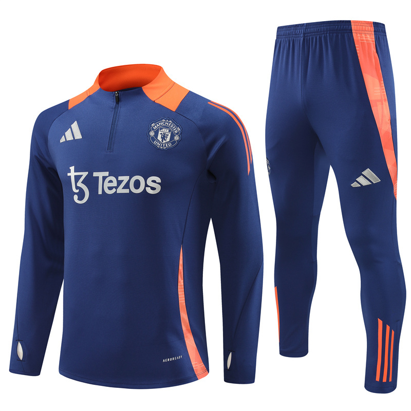 24-25 Manud navy blue with orange half zipper training tracksuit