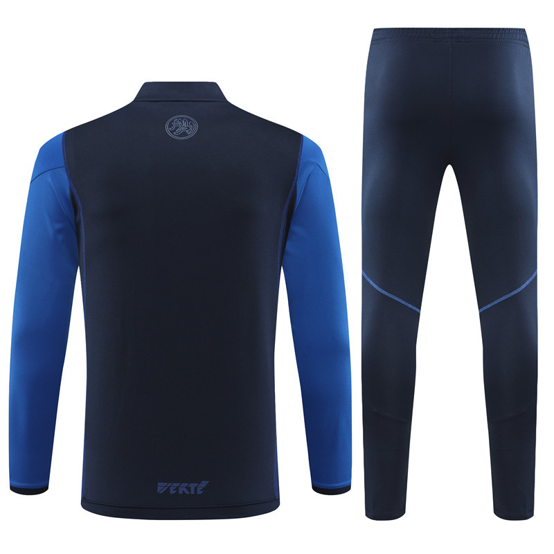 005-16 23-24 Algeria navy blue with blue stripe half zipper sweater tracksuit