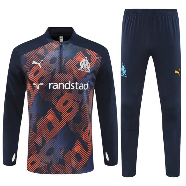 24-25 Marseille navy blue with orange half zipper training tracksuit - Image 5