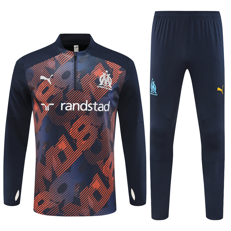 24-25 Marseille navy blue with orange half zipper training tracksuit