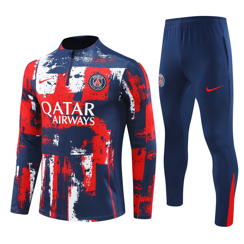 24-25 PS G camouflage navy blue with red half zipper training tracksuit