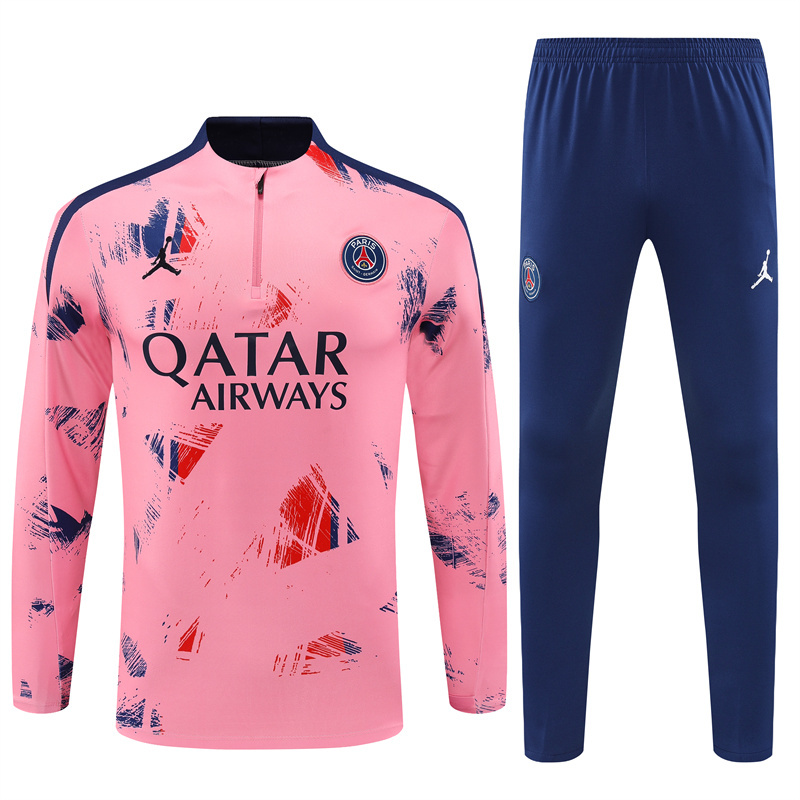 24-25 PS G pink with navy blue half zipper training tracksuit