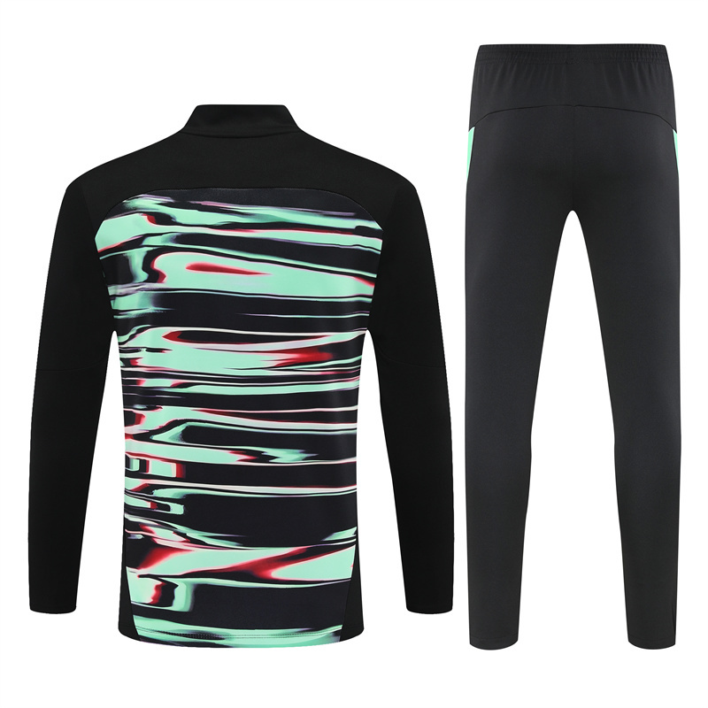 24-25 Portugal black with green half zipper sweater tracksuit