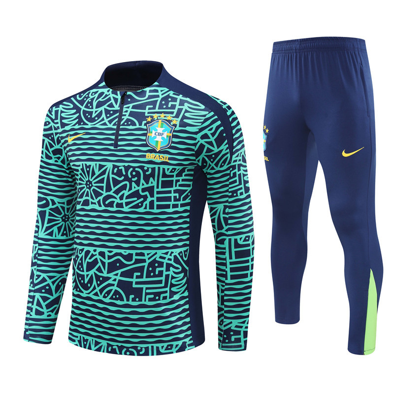 005-18 24-25 Brazil camouflage lake blue half zipper training tracksuit