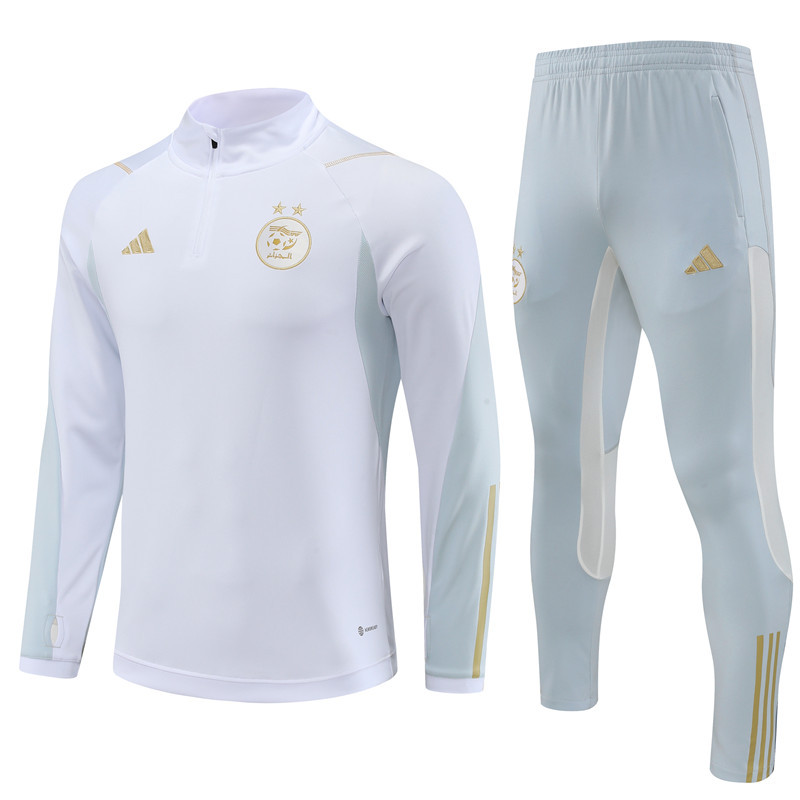 005-18 23-24 Algeria white with gray half zipper sweater tracksuit