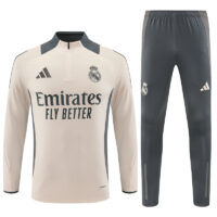 24-25 Real Madrid beige with gray half zipper training tracksuit