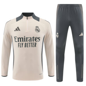 24-25 Real Madrid beige with gray half zipper training tracksuit - Image 5