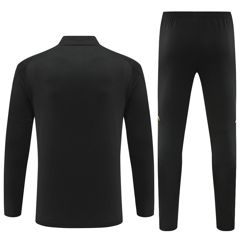 24-25 Real Madrid black with gold half zipper training tracksuit