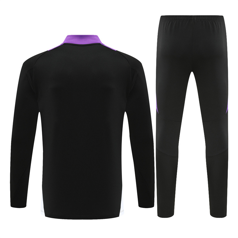 24-25 Real Madrid black with purple half zipper training tracksuit