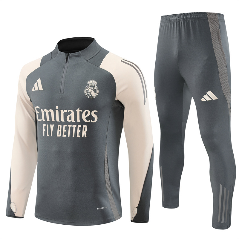 24-25 Real Madrid dark gray with beige half zipper training tracksuit