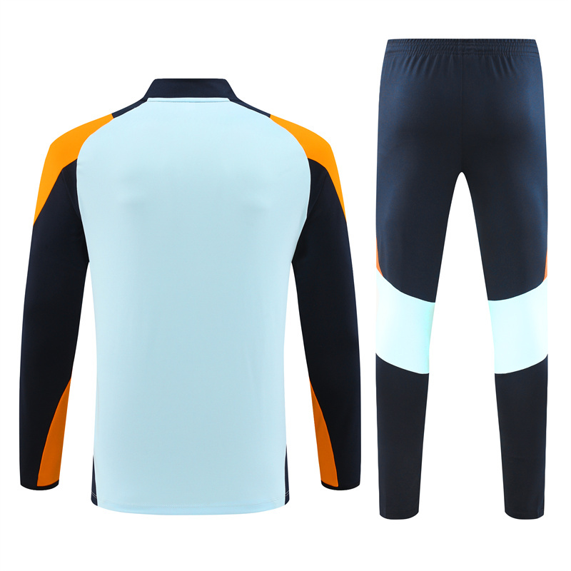 24-25 Real Madrid light blue with yellow and navy blue half zipper training tracksuit