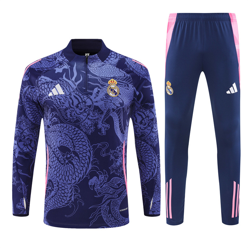 24-25 Real Madrid navy blue with dragon half zipper training tracksuit