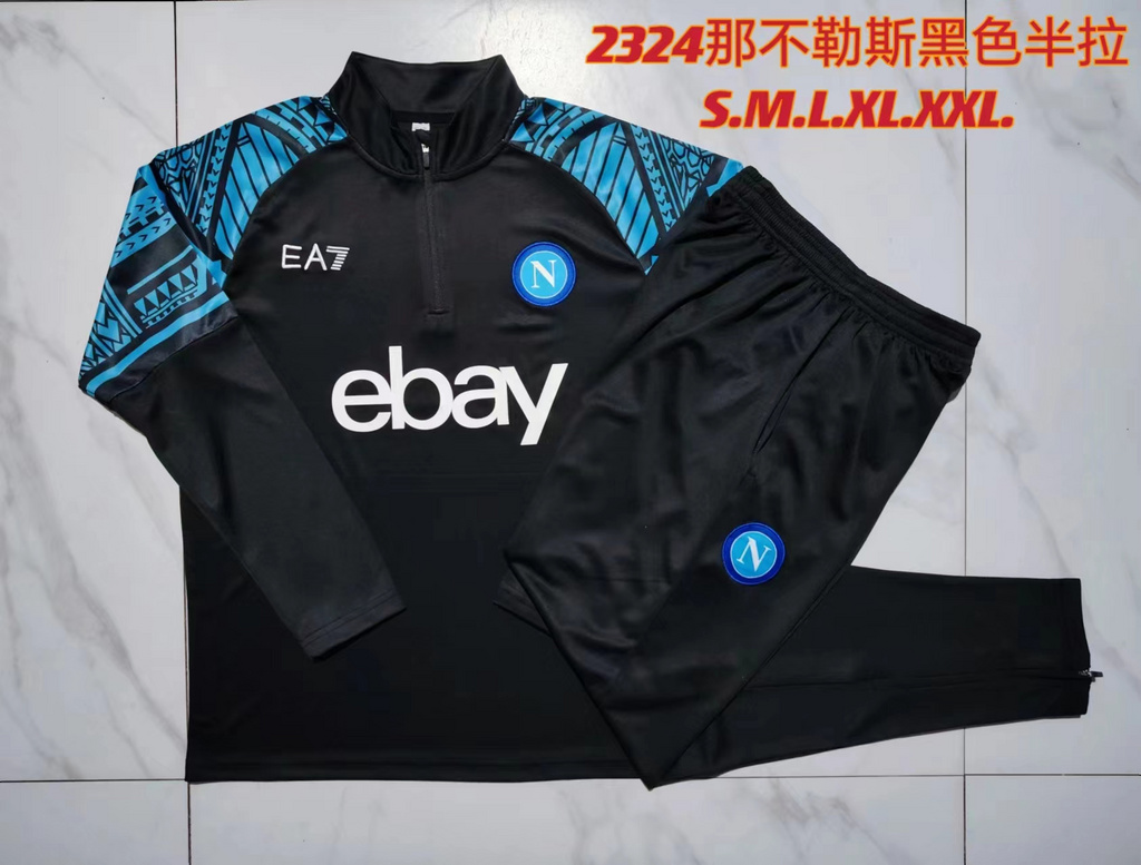 005-19 B757# 23-24 Napoli black with blue half zipper sweater tracksuit