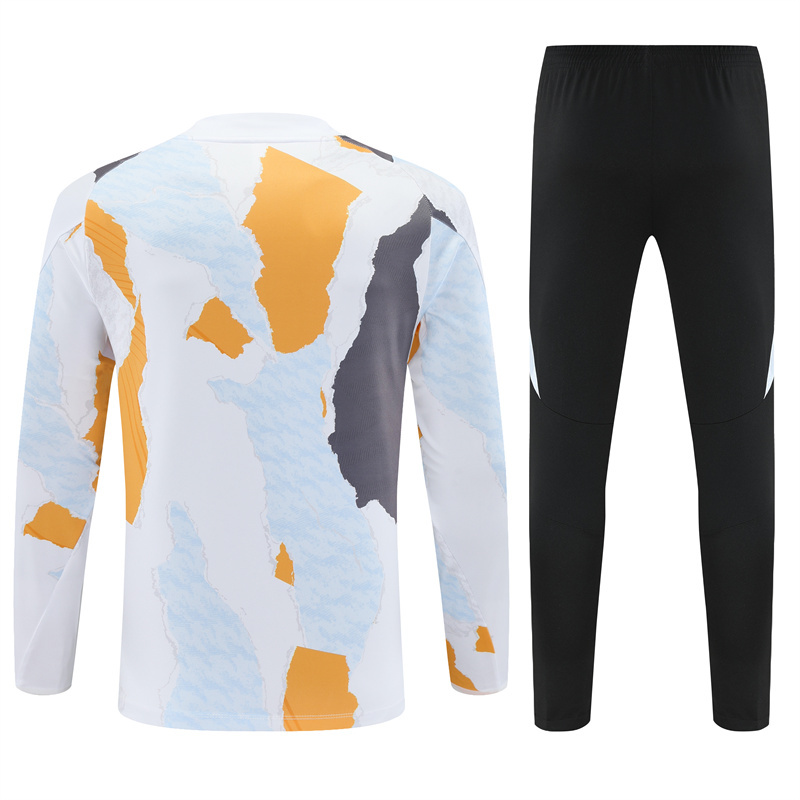 24-25 Real Madrid white with yellow and gray stripe half zipper sweater tracksuit