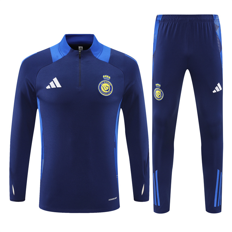 24-25 Riyadh navy blue stripe half zipper sweater tracksuit