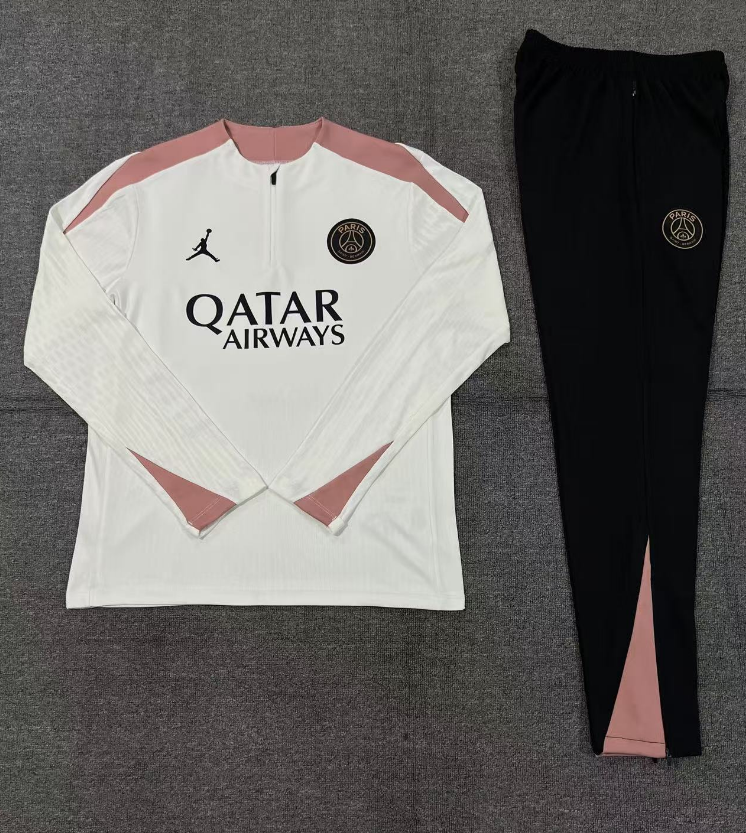 player version 24-25 PS G Jrdan white with pink half zipper training tracksuit
