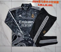 B758# 23-24 Real Madrid black printing half zipper sweater tracksuit