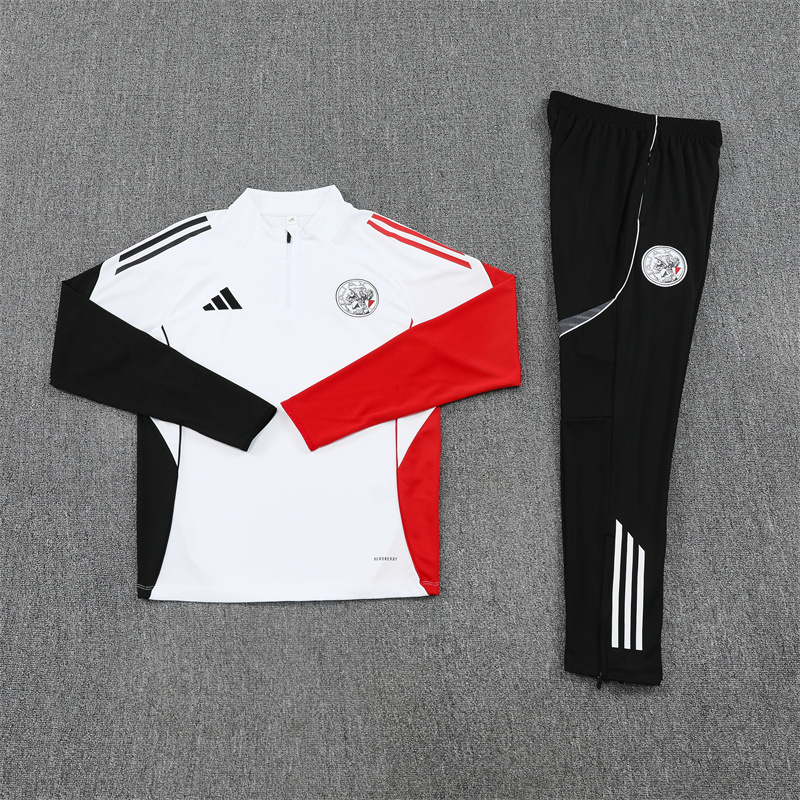25-26 Ajax white with black and red stripe half zipper sweater tracksuit