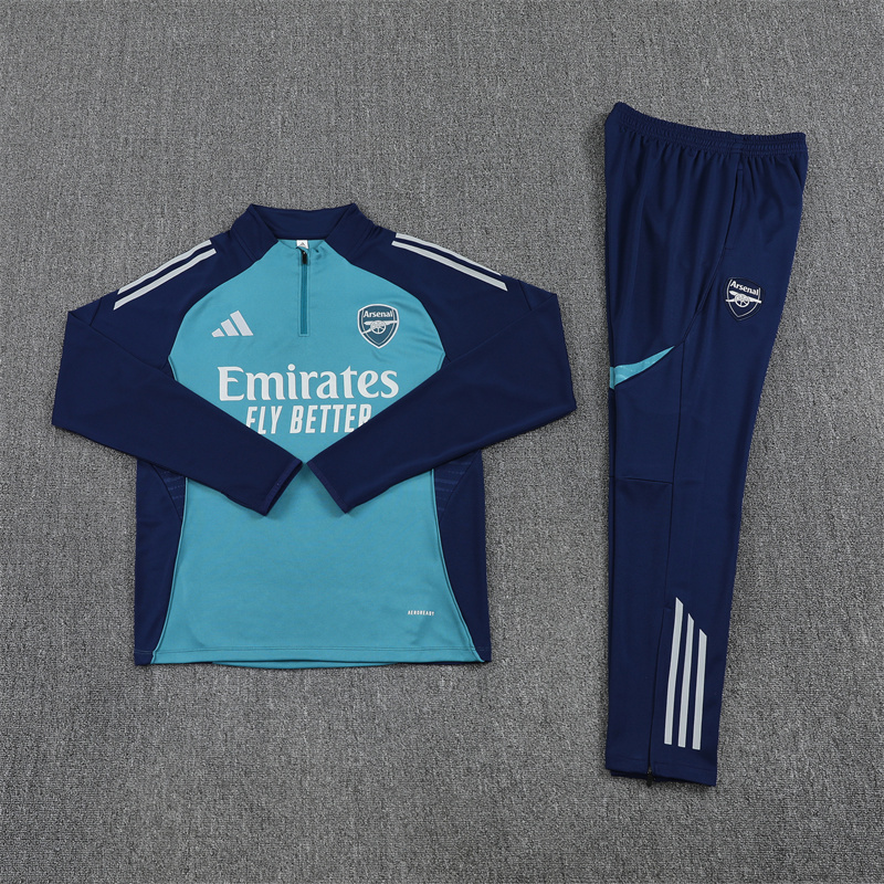 25-26 Arsenal green with navy blue half zipper sweater tracksuit