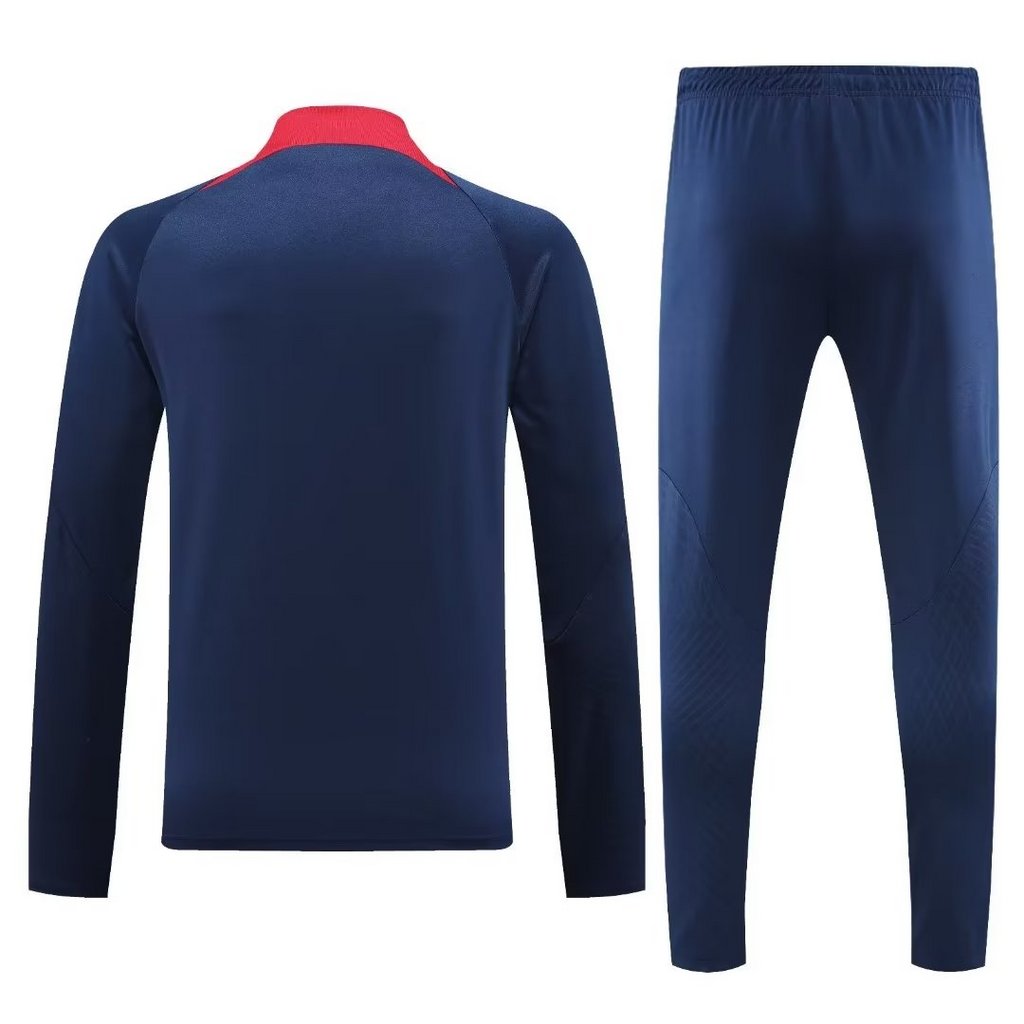 gold logo 23-24 PS G navy blue with red half zipper sweater tracksuit