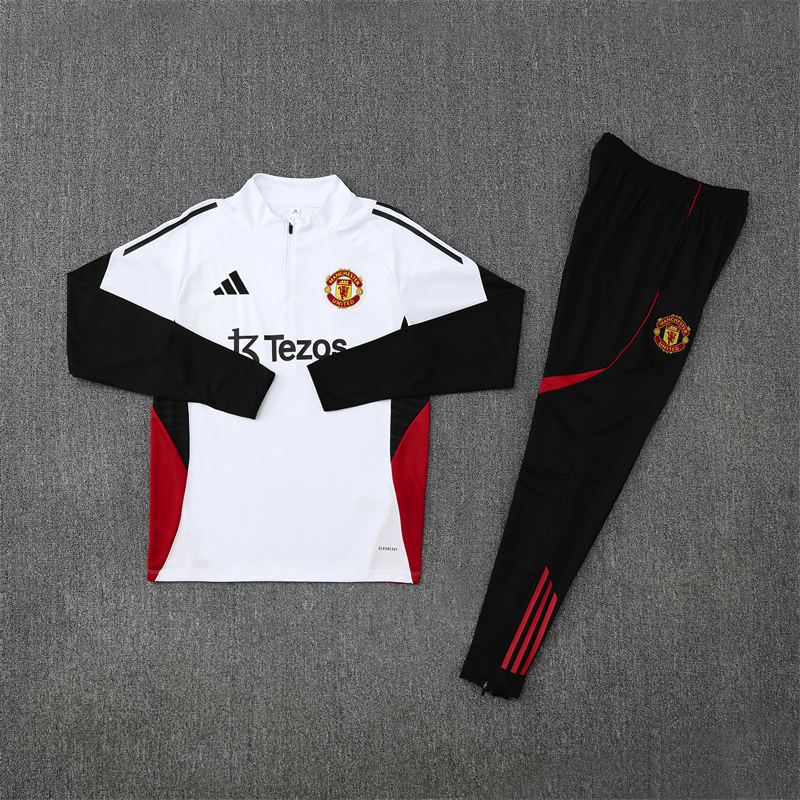 25-26 Manud white with black and red stripe half zipper sweater tracksuit