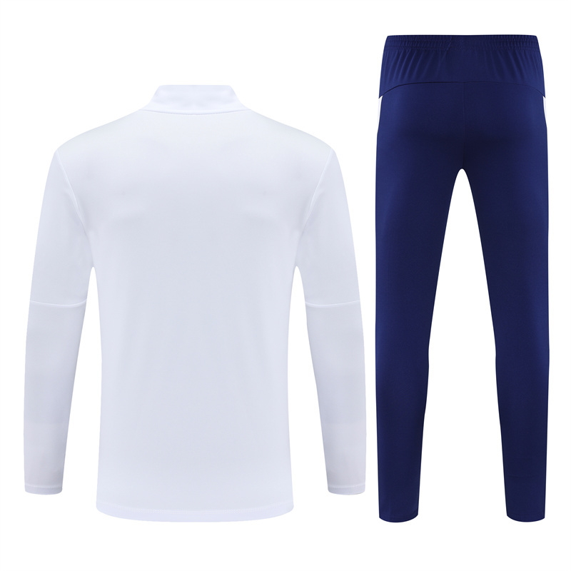25-26 Portugal white with navy blue half zipper sweater tracksuit
