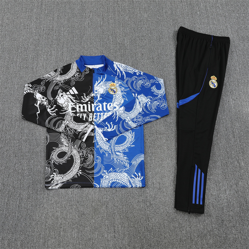 25-26 Real Madrid black and blue dragon version half zipper sweater tracksuit
