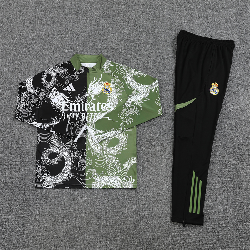 25-26 Real Madrid black and green dragon version half zipper sweater tracksuit