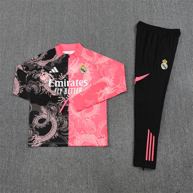 25-26 Real Madrid black and pink dragon version half zipper sweater tracksuit