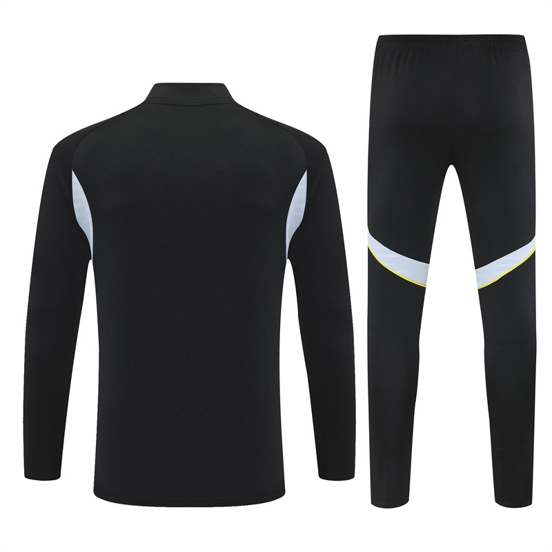 25-26 Real Madrid black with white stripe half zipper sweater tracksuit