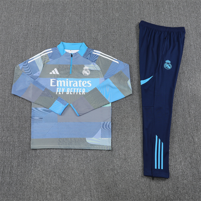 25-26 Real Madrid camo light blue half zipper sweater tracksuit