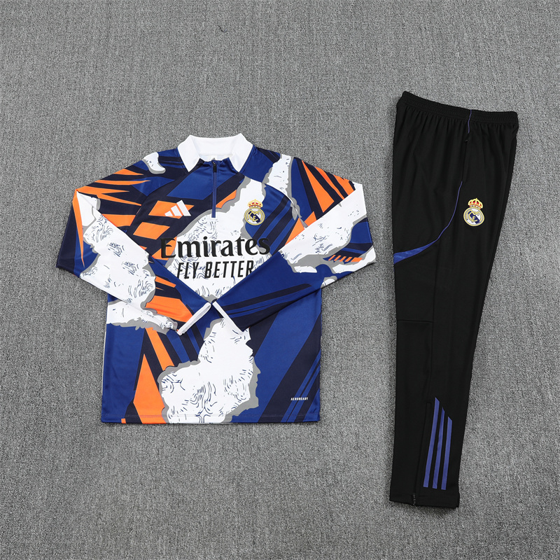 25-26 Real Madrid camo yellow, white and blue half zipper sweater tracksuit