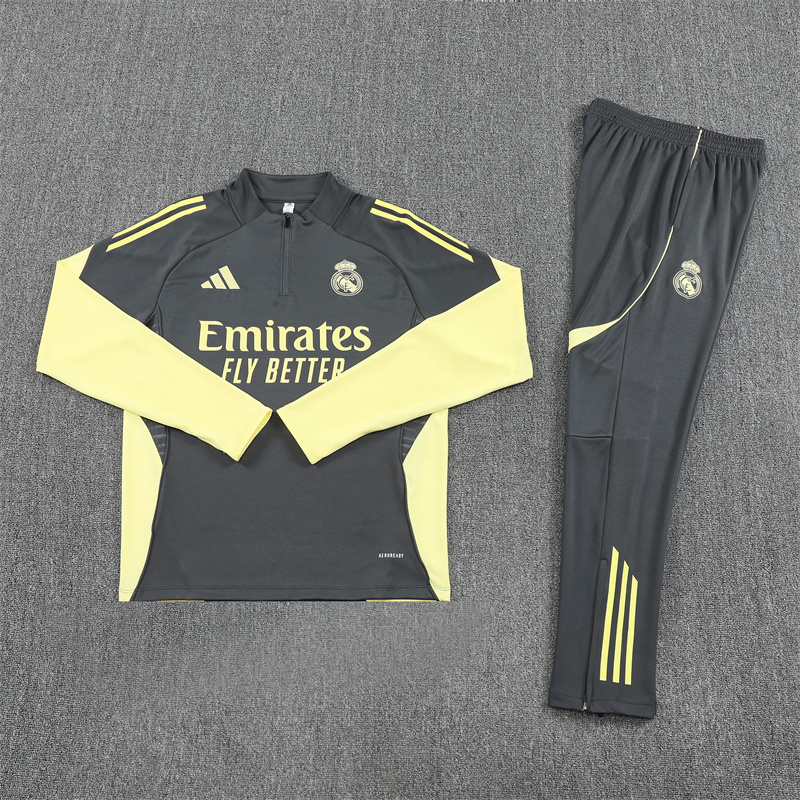 25-26 Real Madrid dark gray with green half zipper sweater tracksuit
